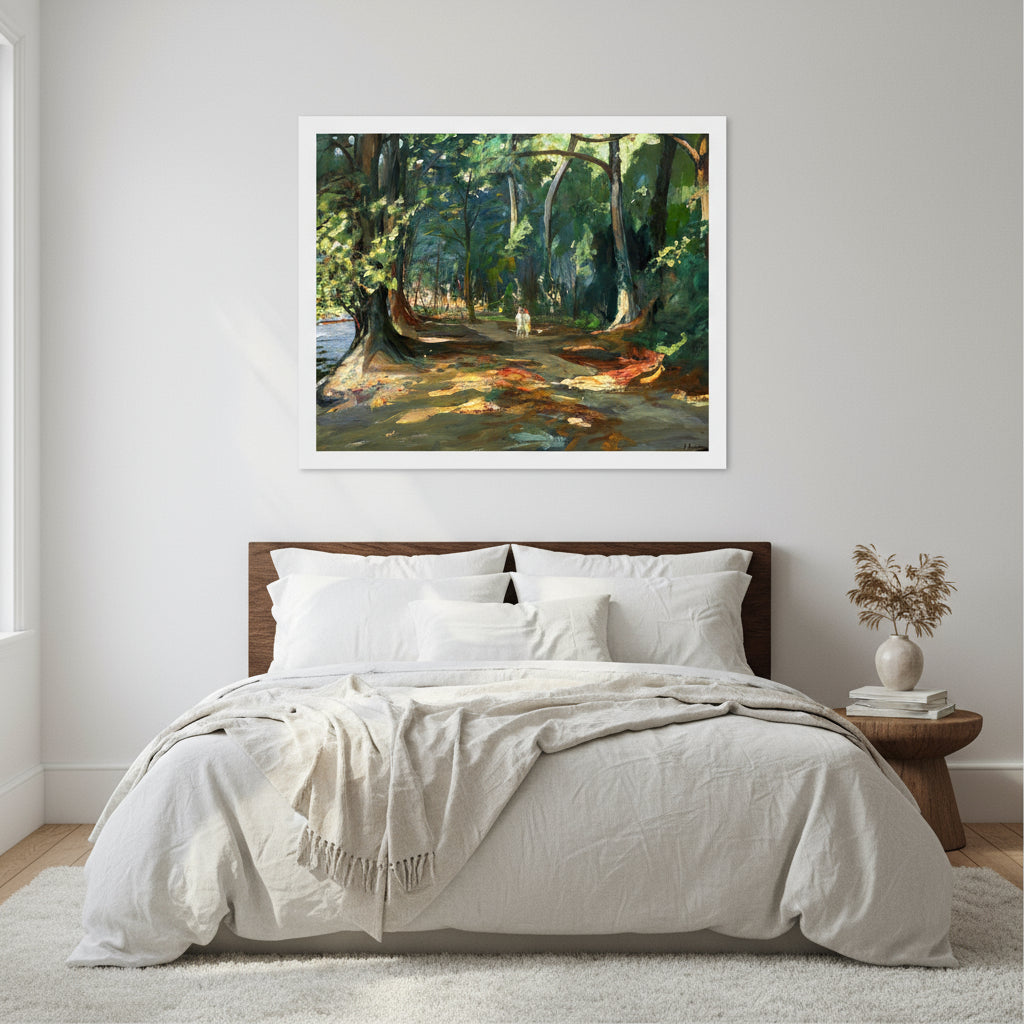 Framed art print of The Path by the River, Maidenhead by Sir John Lavery on white wall