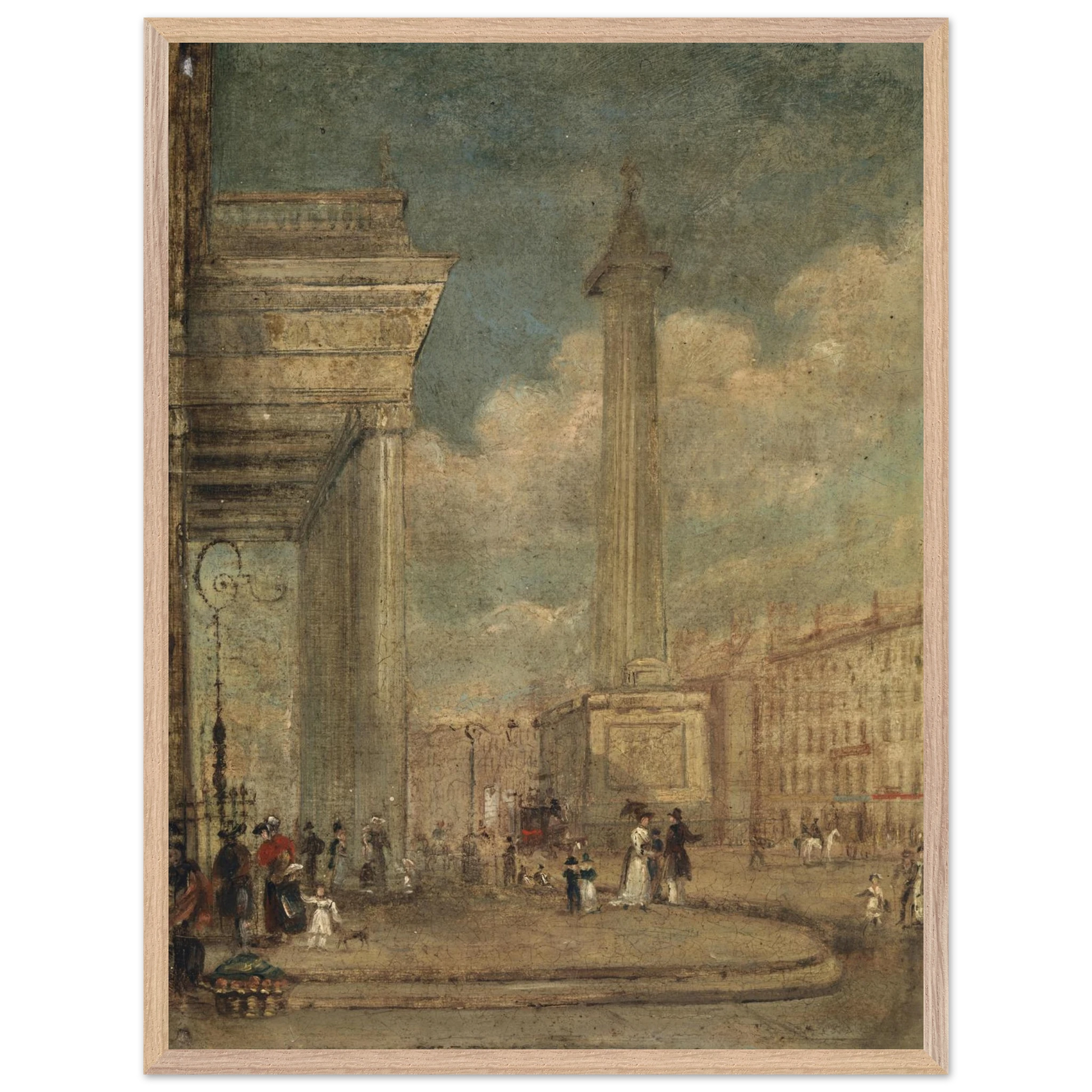 Large 60×80 cm framed reproduction of A View of O’Connell Street in a natural wood frame.