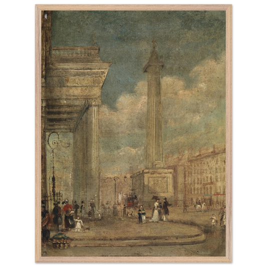 Large 60×80 cm framed reproduction of A View of O’Connell Street in a natural wood frame.