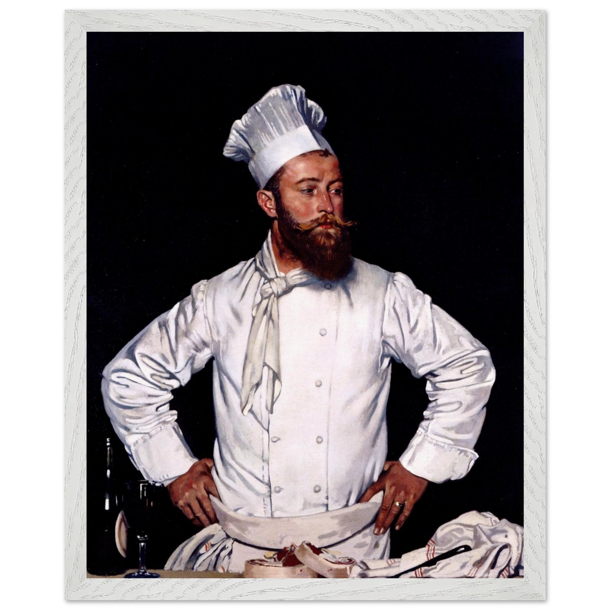 Contemporary interior with pale walls, Le Chef de l’Hôtel Chatham by William Orpen in white gallery frame, 40×50 cm / 16×20 in, balanced natural light, modern heritage styling Buy Irish Art