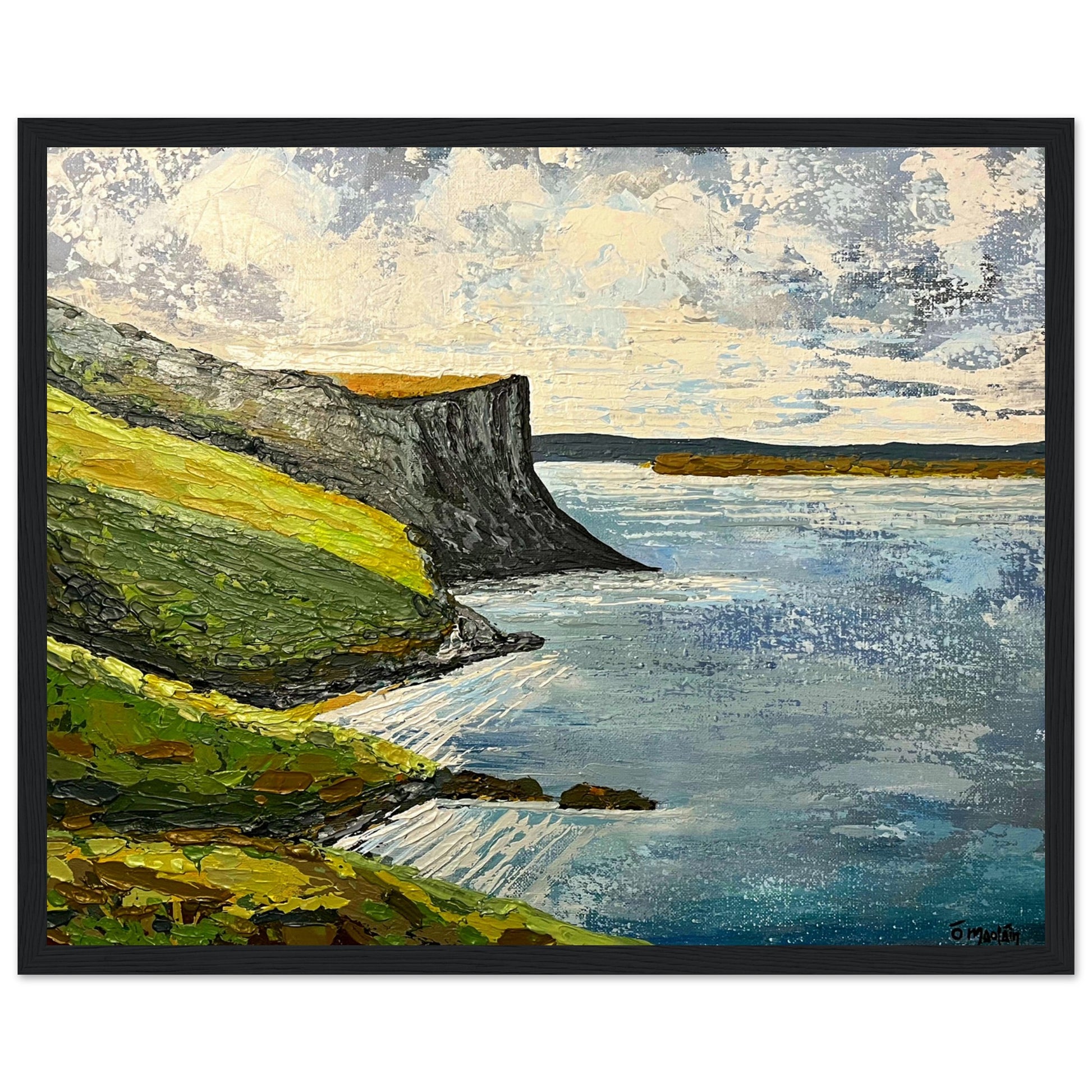 Murlough Bay and Fair Head art print in black frame by Ó Maoláin 40x50 cm