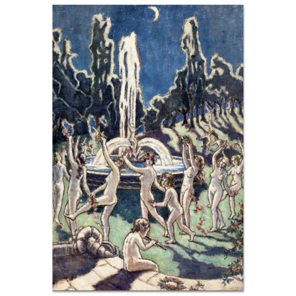 Nudes Dancing round a Fountain by Moonlight by Mainie Jellett – unframed museum-quality Irish Modernist art print