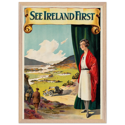 See Ireland First Irish travel poster by Walter Till in natural oak frame – collector’s edition wall art