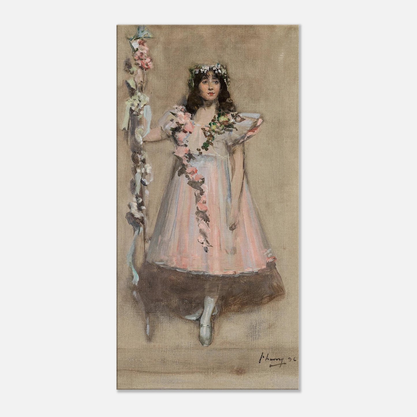 The Garlanded Girl by Sir John Lavery Irish master canvas art print 50x100 cm vertical slim depth