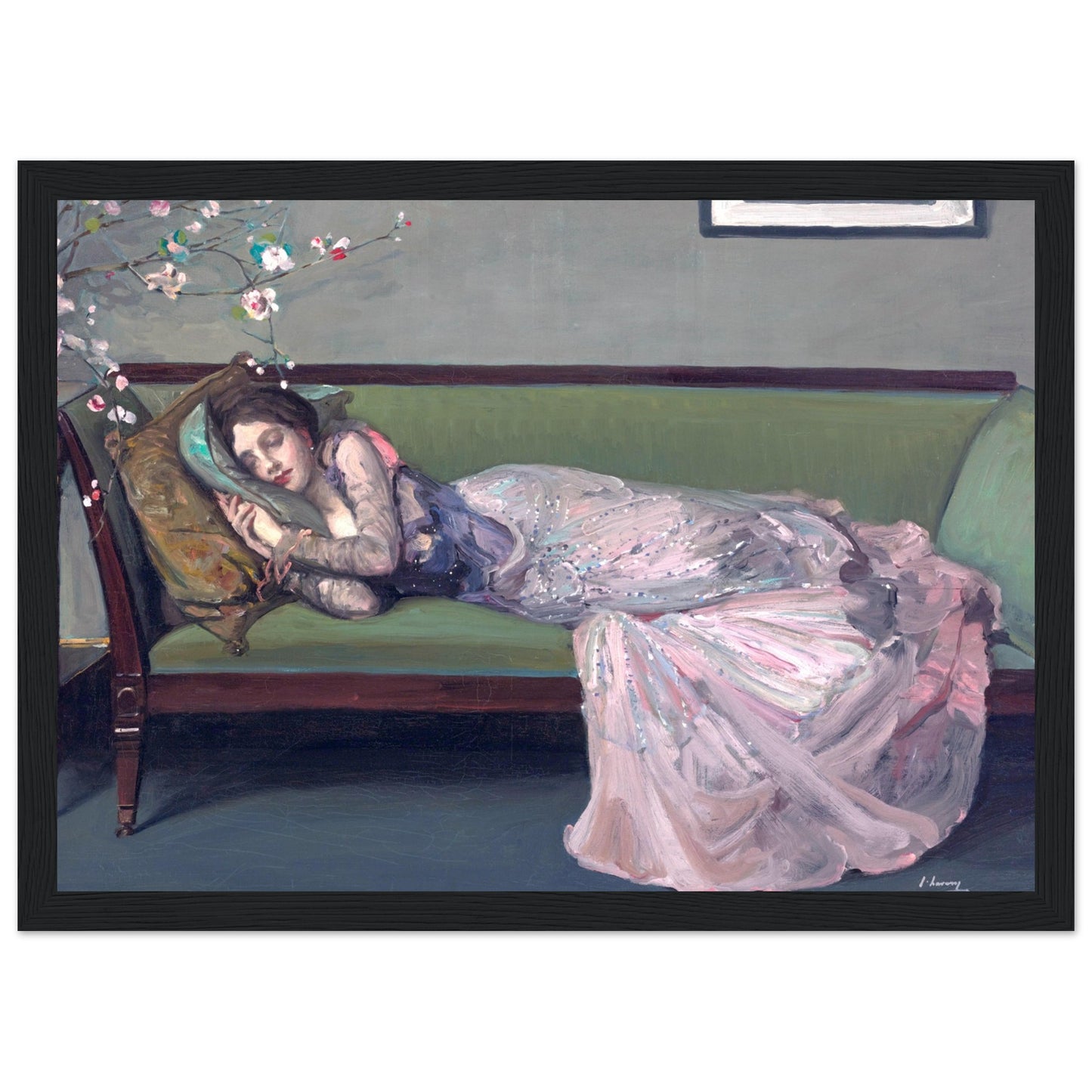 The Green Sofa by Sir John Lavery — A2 Irish art print in black hardwood frame, framed Irish fine art, Buy Irish Art