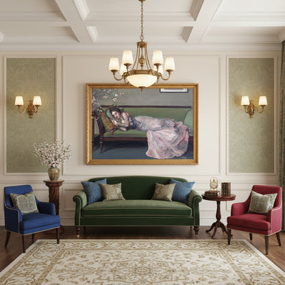 The Green Sofa by Sir John Lavery — A2 Irish art print in gold ornate frame, classical living room wall art, Buy Irish Art