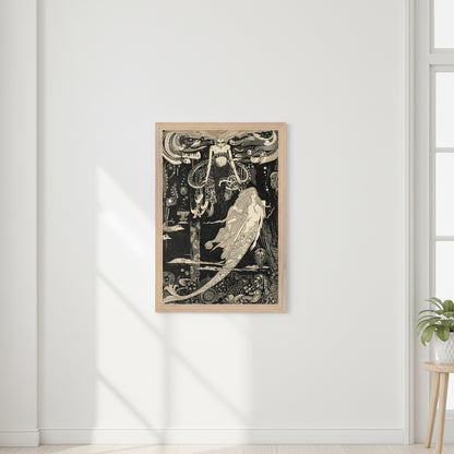 The Little Sea Maid by Harry Clarke, vertical 30×45 cm art print in a natural wood frame, intricate Art Nouveau illustration.
