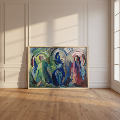 The Virgin of Éire by Mainie Jellett – 60 × 90 cm framed print scale reference in a contemporary living room