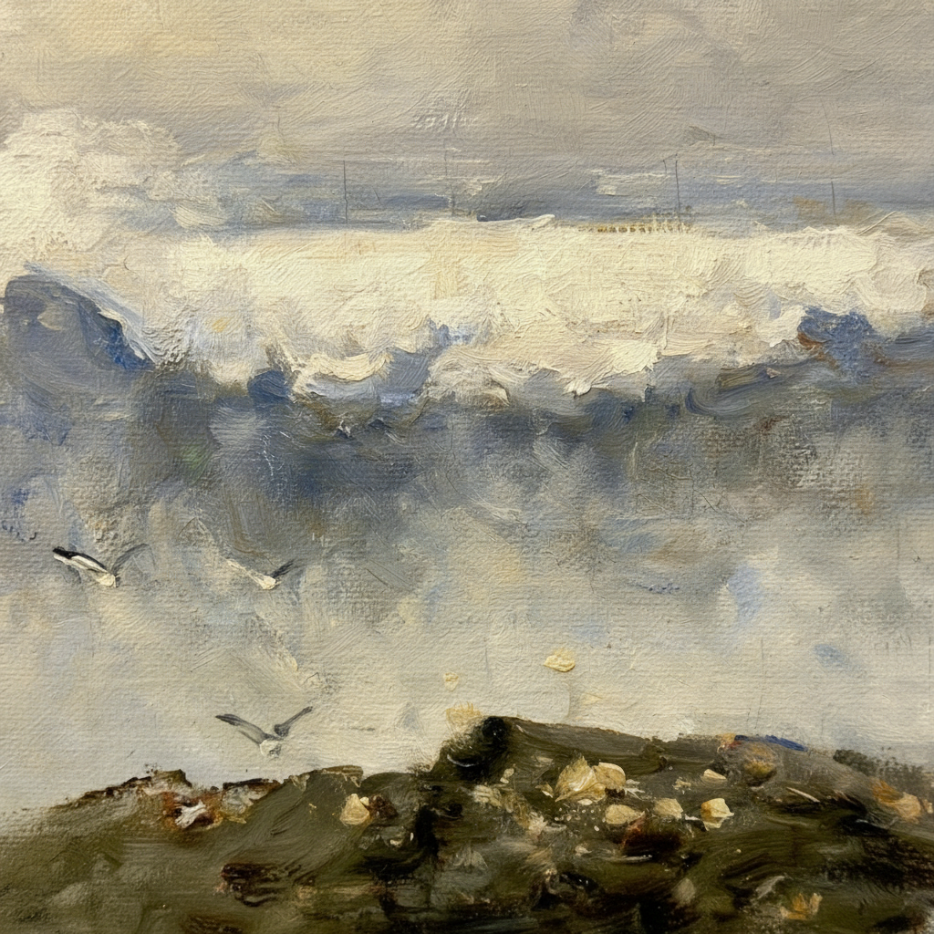 Macro close-up of textured canvas showing pigment detail from The Wave by Nathaniel Hone