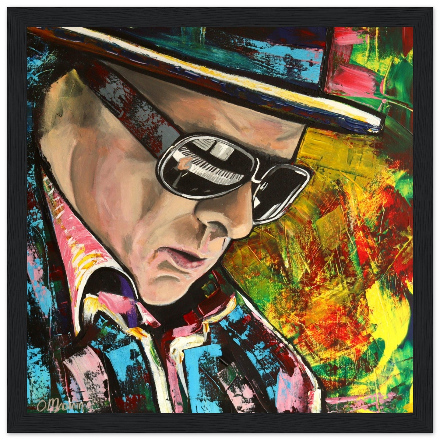 Van Morrison portrait framed art print by Irish Artist Mullan. Reflects his musical genius & poetic spirit. Tribute to Morrison's legacy, ideal for music & art enthusiasts.