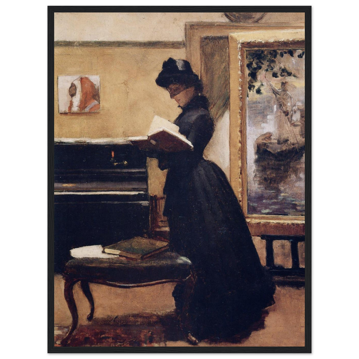 A Visit to the Studio by Sir John Lavery art print in a black wooden frame