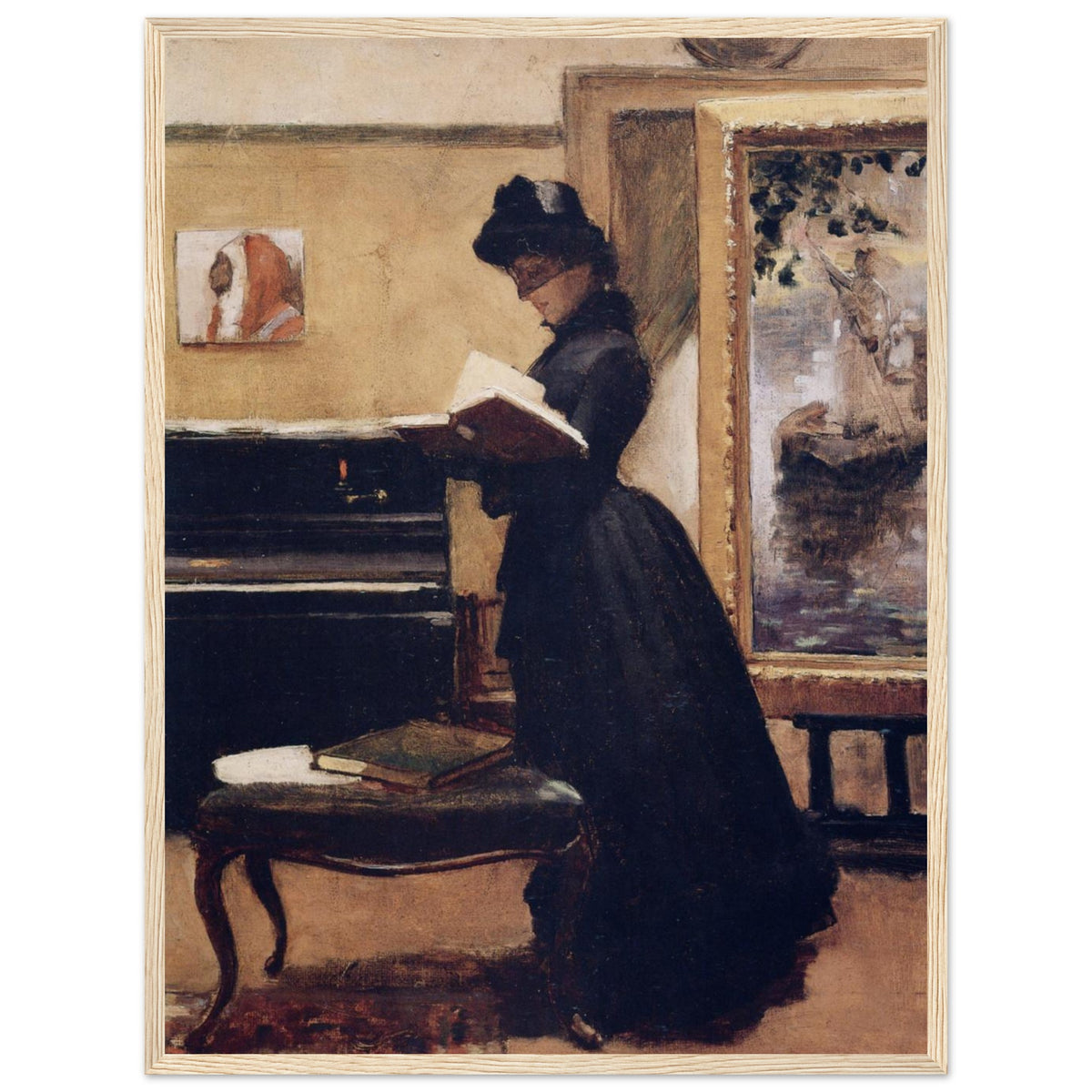 A Visit to the Studio by Sir John Lavery art print in a light oak wooden frame
