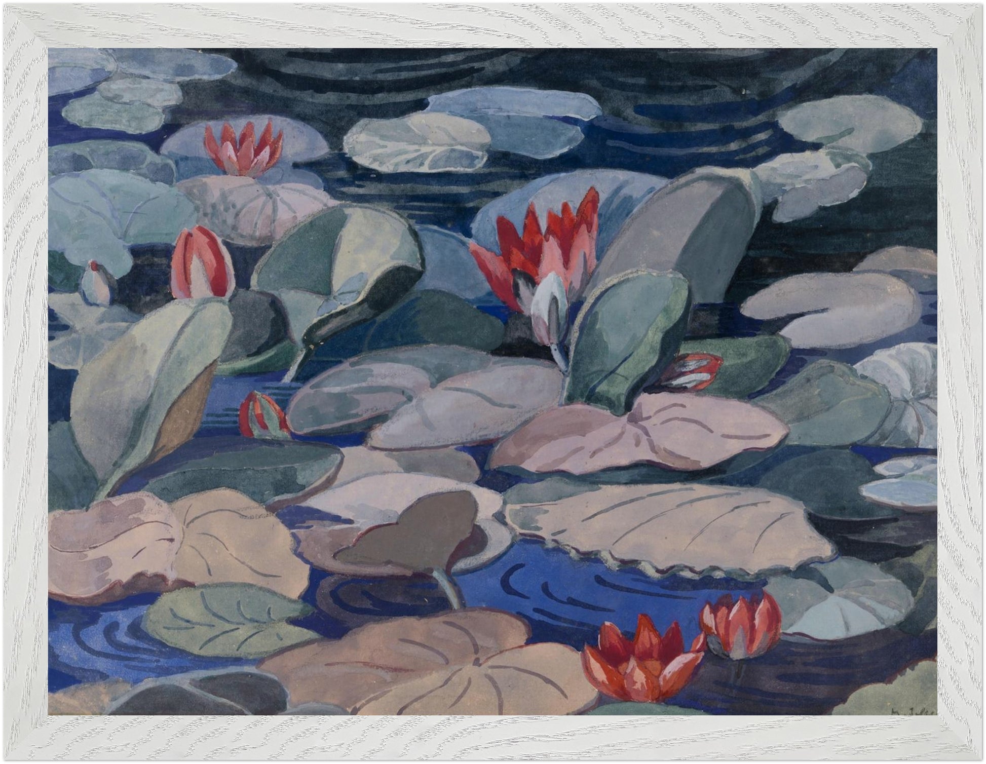 A Water-Lily Pond (c.1919) by Mainie Jellett in white gallery frame, Irish modernist art print, 30×40 cm