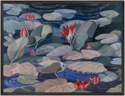 A Water-Lily Pond (c.1919) by Mainie Jellett in black gallery frame, large Irish modernist art print, 60×80 cm