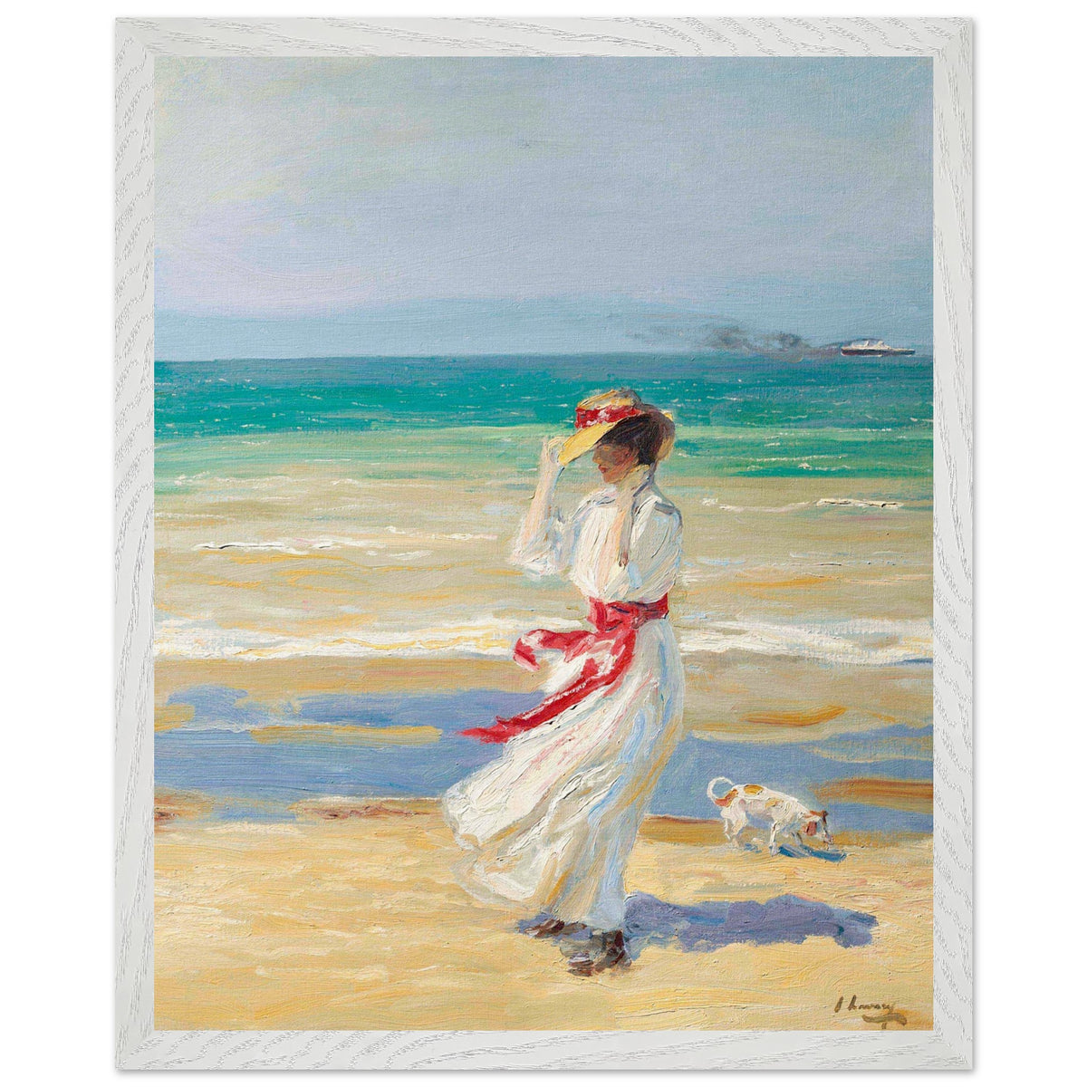 A Windy Day by Sir John Lavery, 40x50cm framed print in a white wood frame, bright coastal-ready décor.