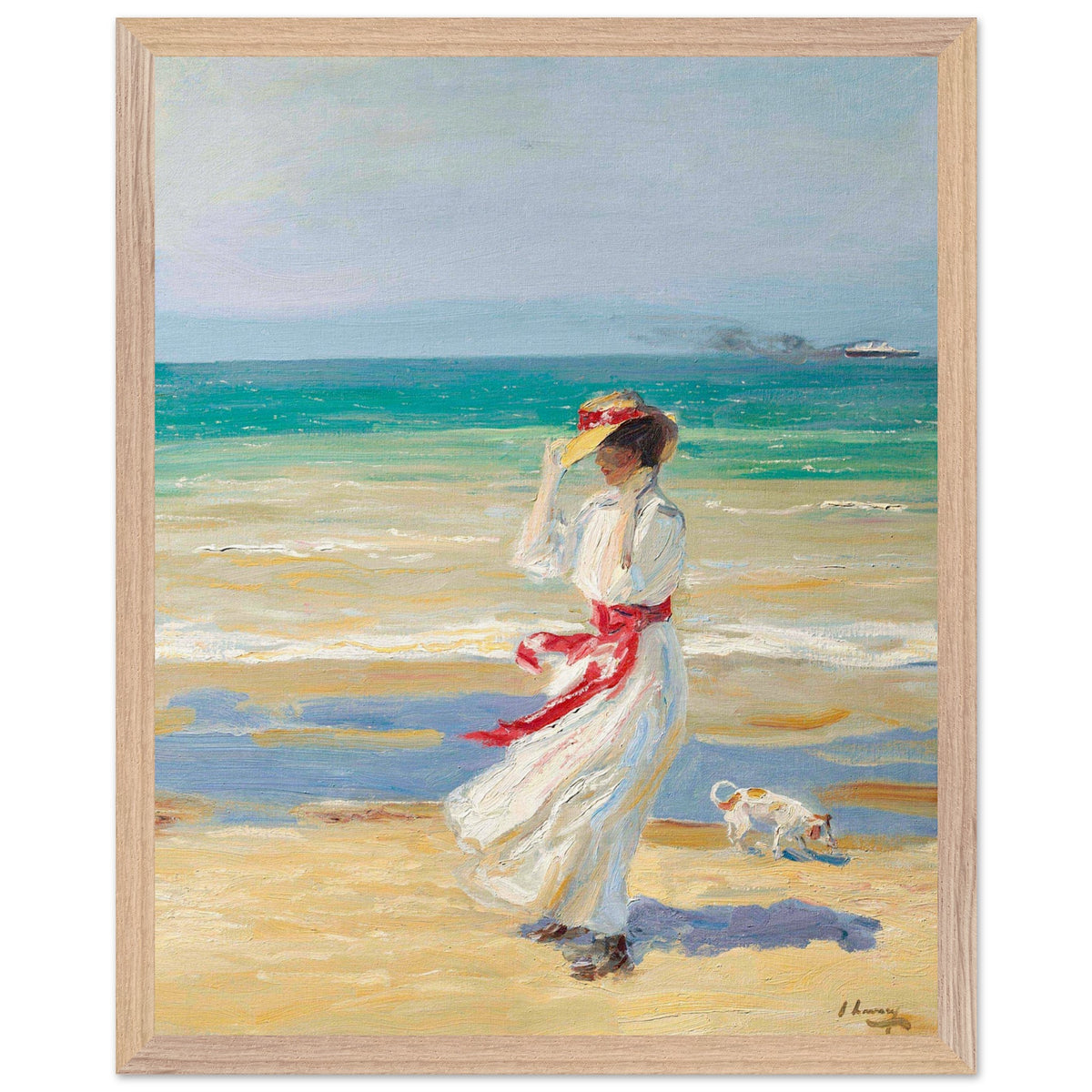 A Windy Day by Sir John Lavery, 40x50cm framed print in a natural wood frame, refined matte texture.