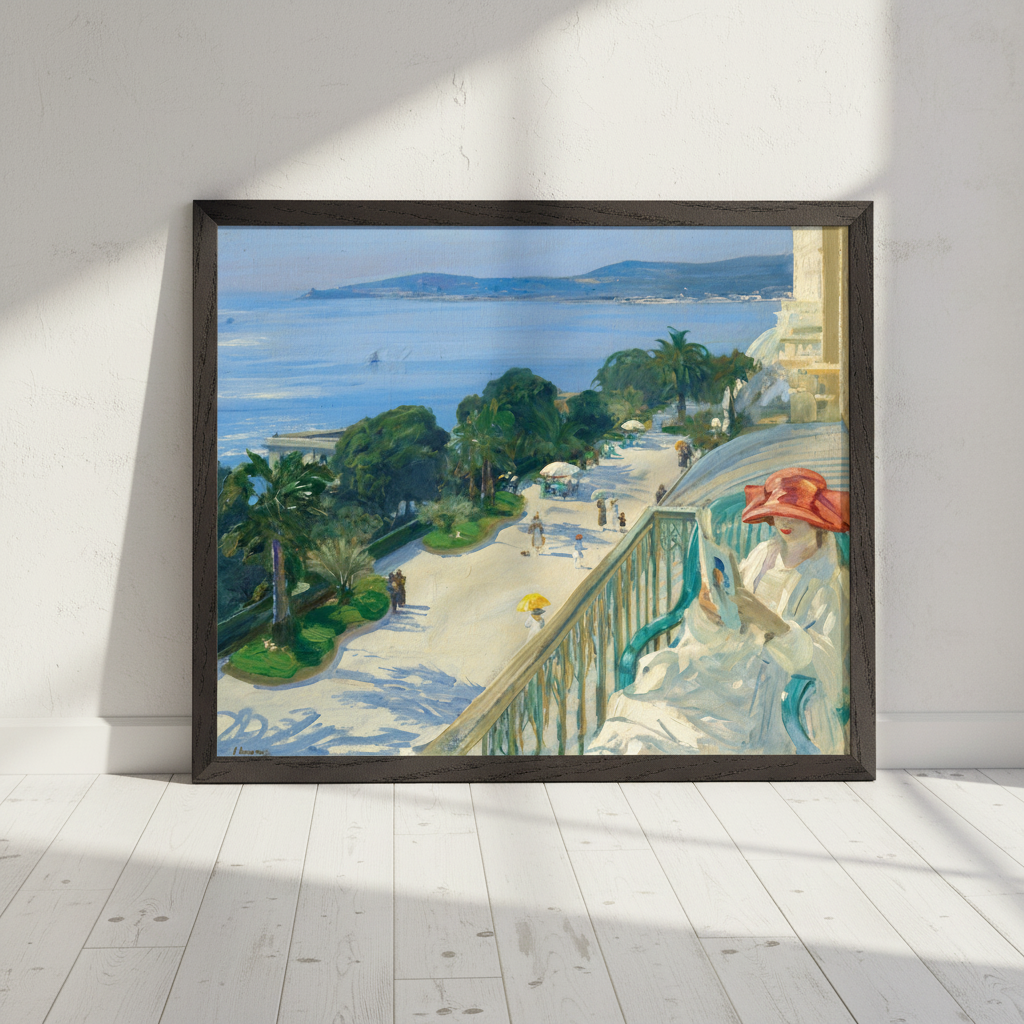 The Terrace, Cap d'Ail by John Lavery art print – woman reading on Mediterranean terrace, 1921 painting