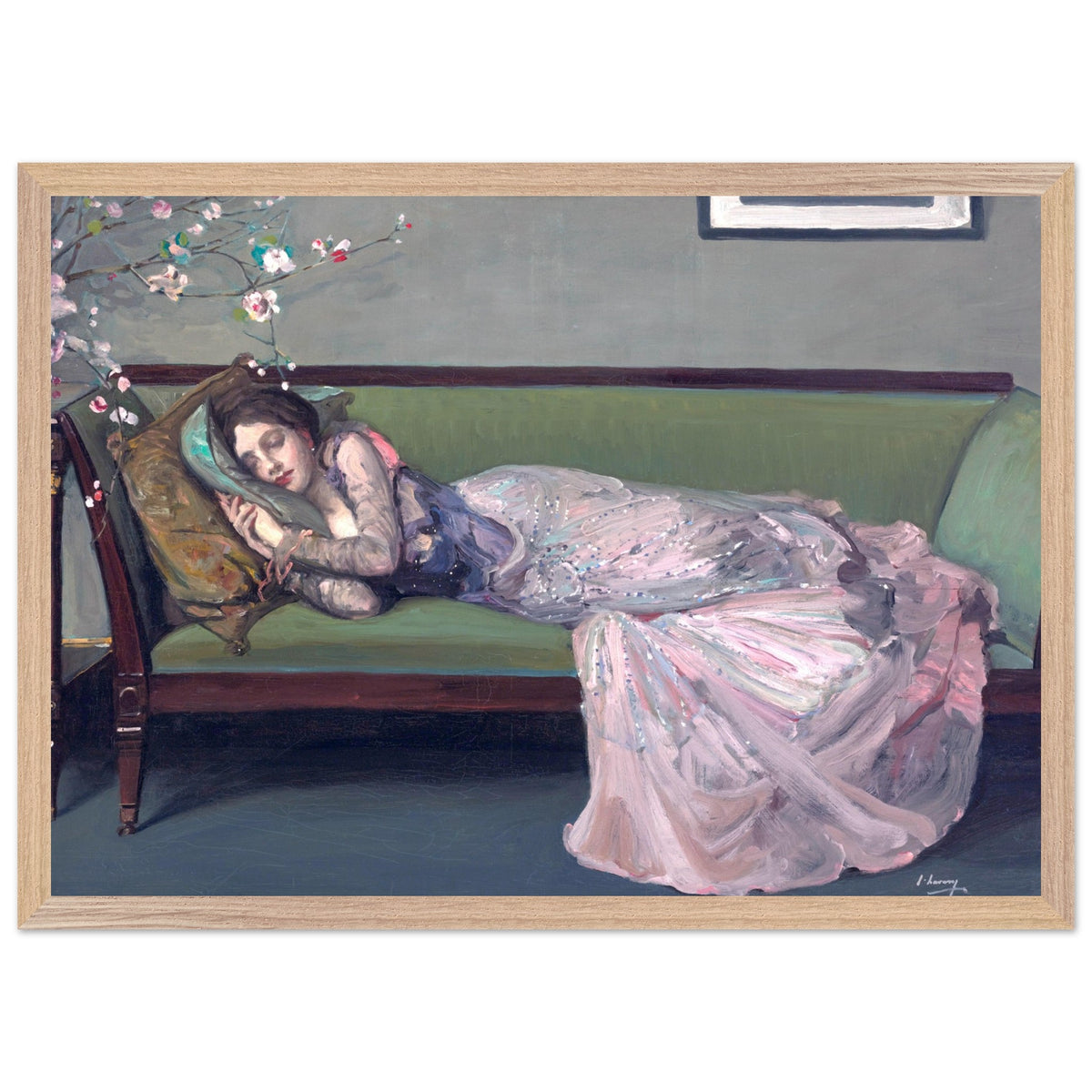 The Green Sofa by Sir John Lavery — A2 Irish art print in natural wood frame, framed Irish fine art, Buy Irish Art