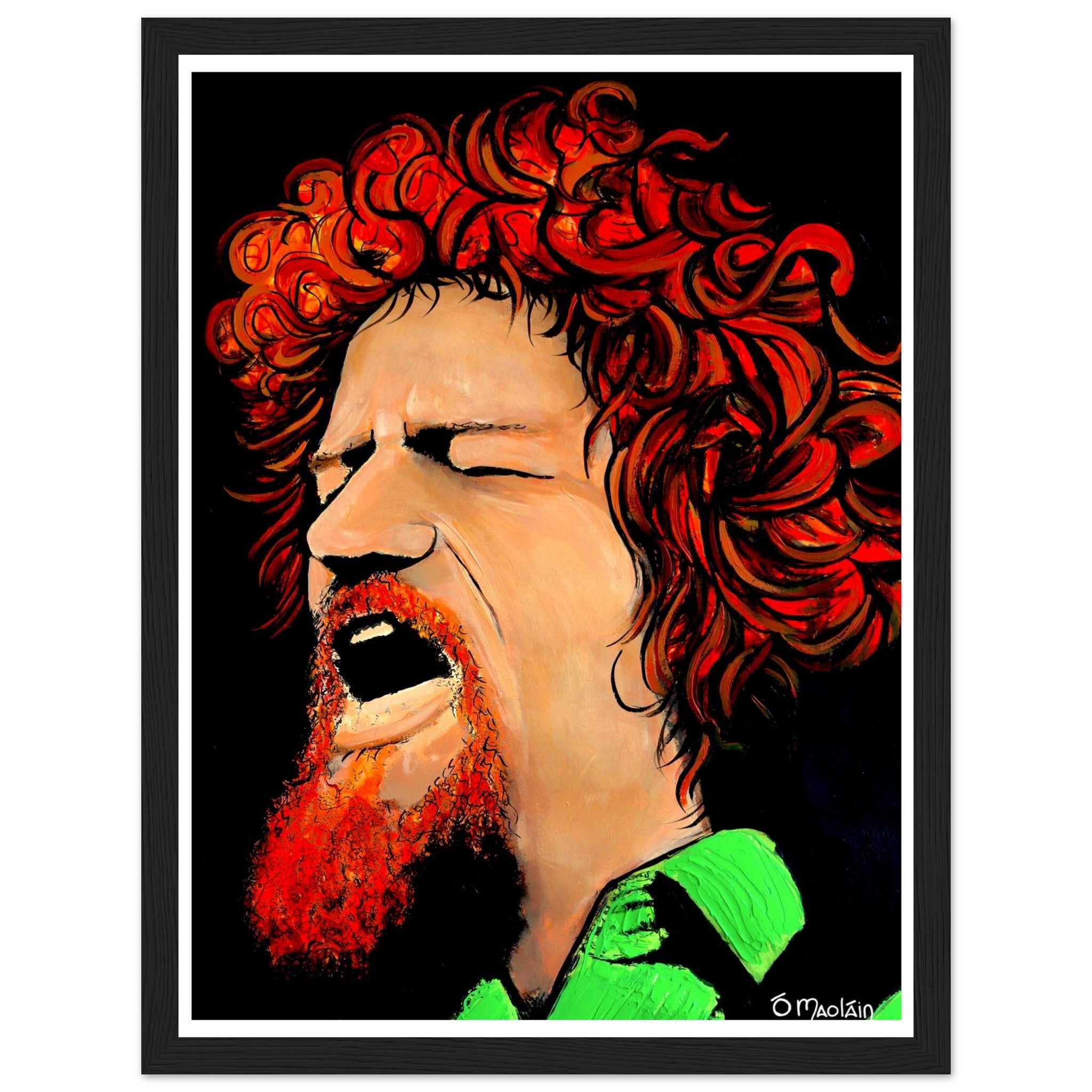 Working Class Hero is an open edition giclee print by Irish artist Ó Maoláin. This art print depicts Luke Kelly who was an Irish singer, folk musician and actor from Dublin, Ireland. Born into a working-class household in Dublin city, Kelly moved to England in his late teens and by his early 20s had become involved in a folk music revival. Buy Irish Art