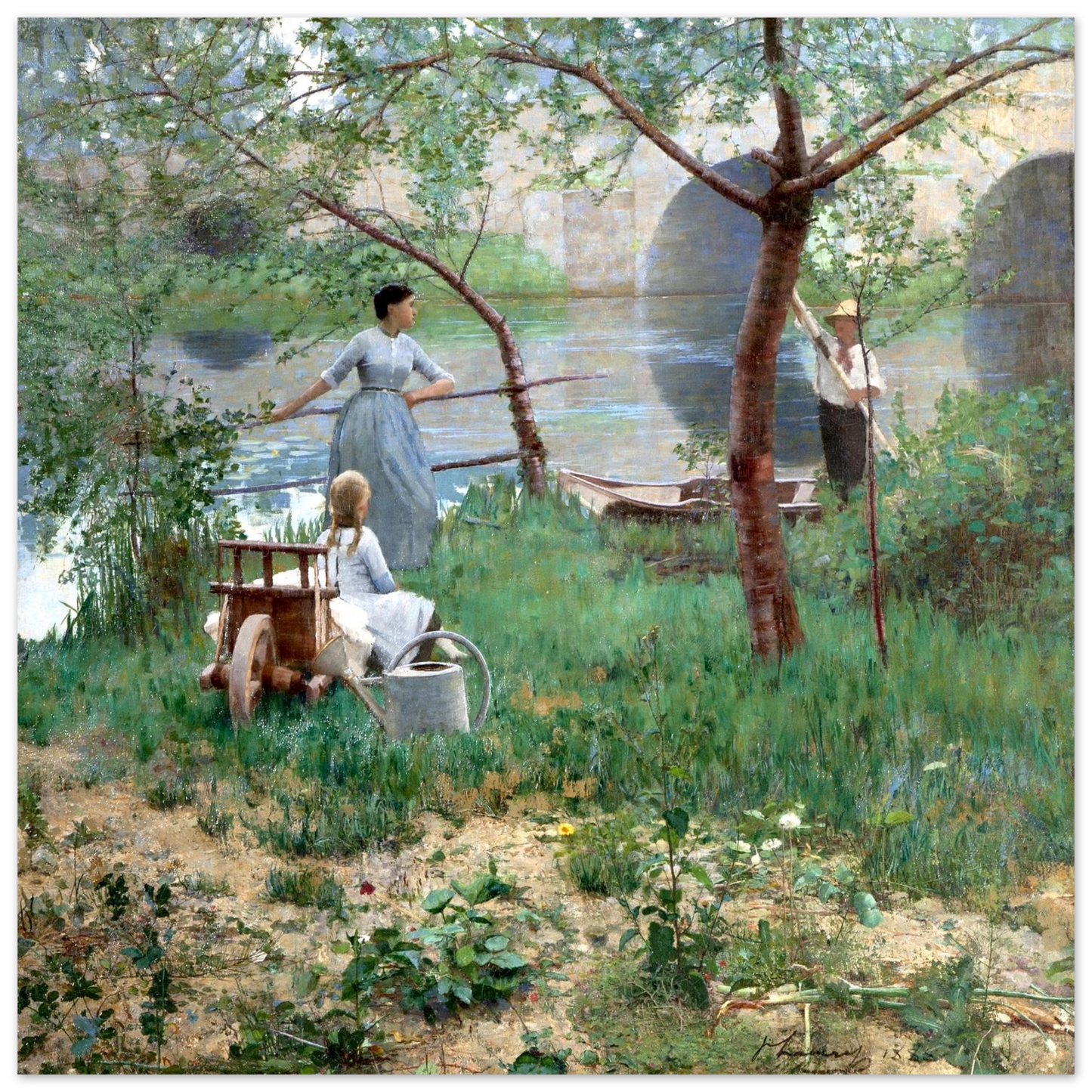 Under the Cherry Tree by Sir John Lavery, framed print in wood frame detail