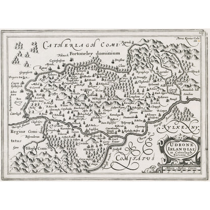Map of the Barony of Idrone, County Carlow, c.1600, engraved by Pieter van den Keere - antique Carlow county map print