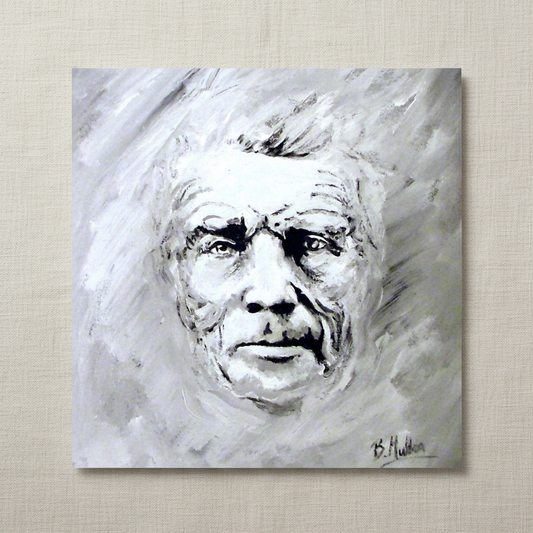 Samuel Beckett Portrait Framed Art Print by Irish Artist — in a room setting