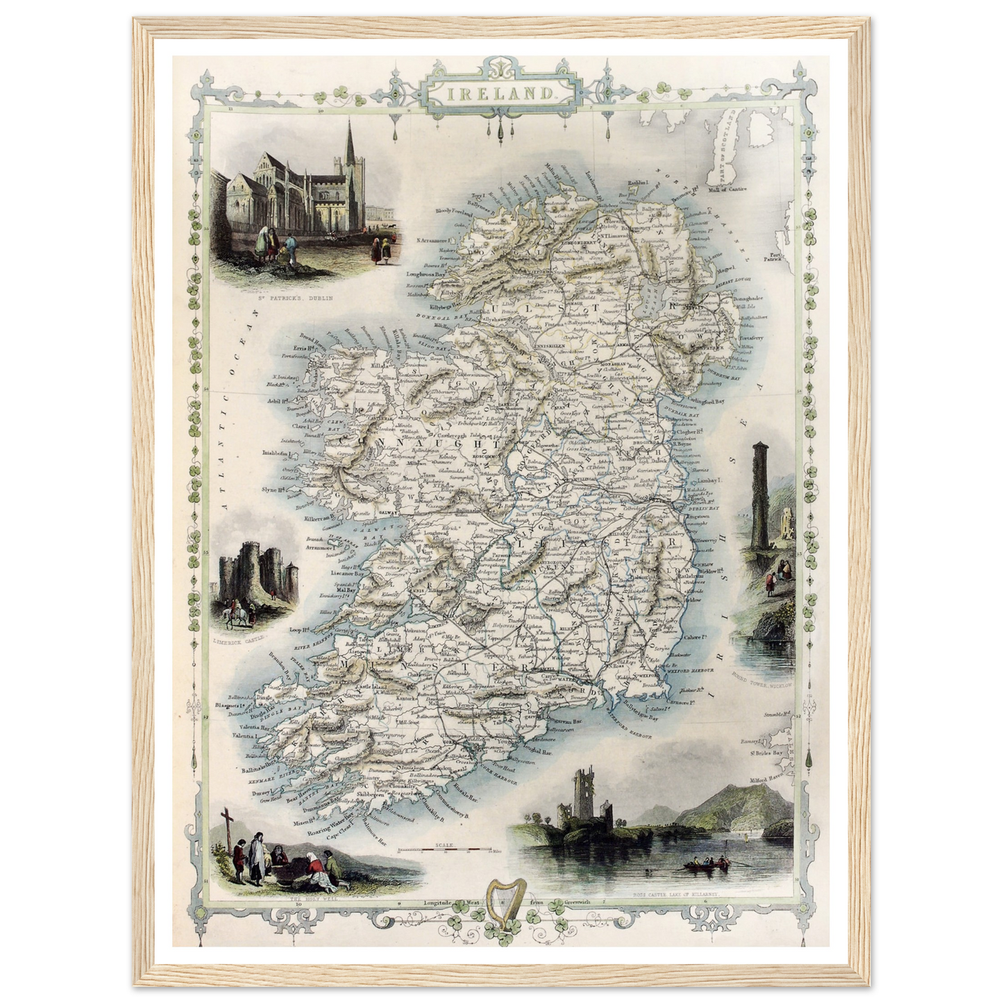 Old Map of Ireland, Vintage Antique Reproduction Framed Print