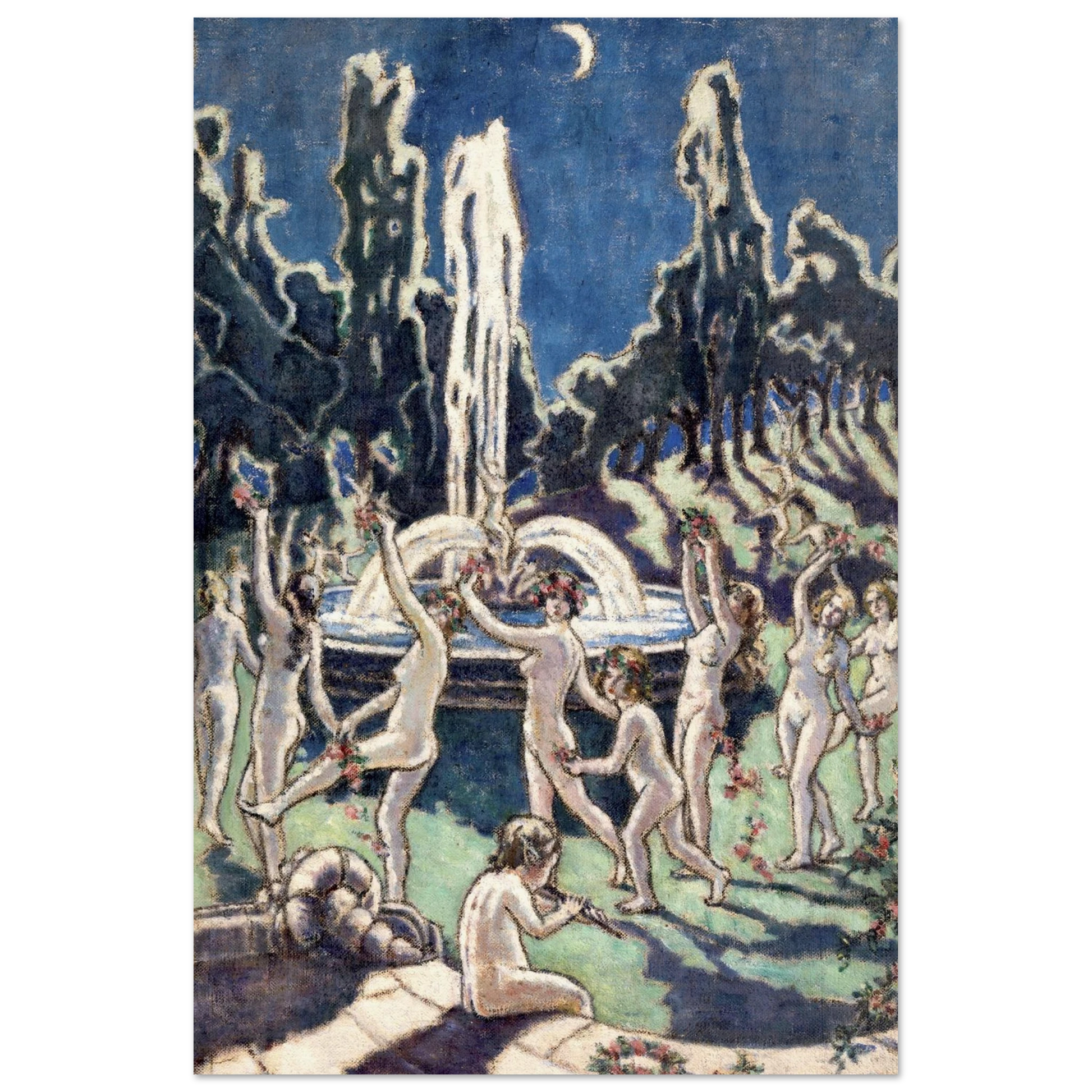 Figures Dancing Round a Fountain by Mainie Jellett - print in a black frame