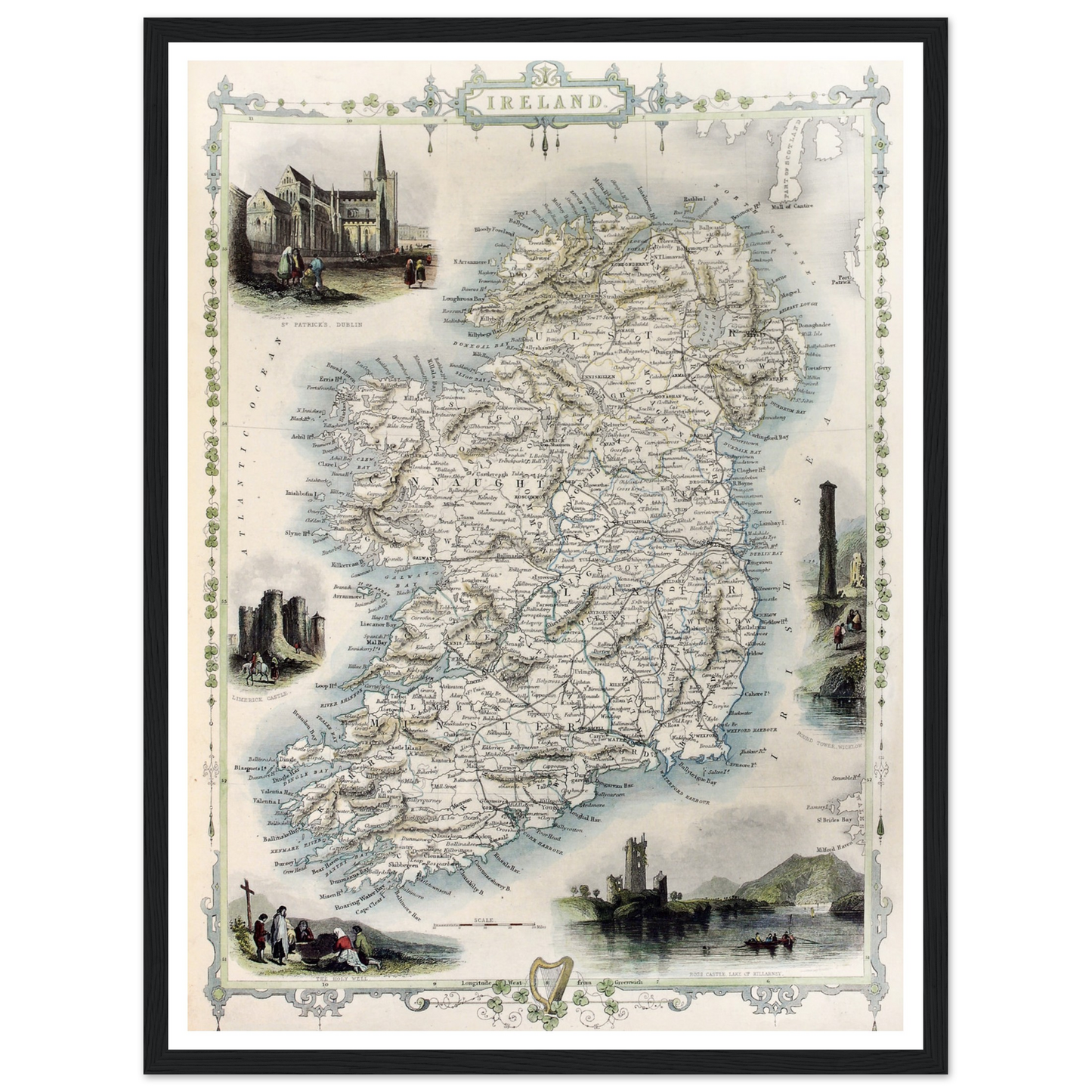 Old Map of Ireland, Vintage Antique Reproduction Framed Print