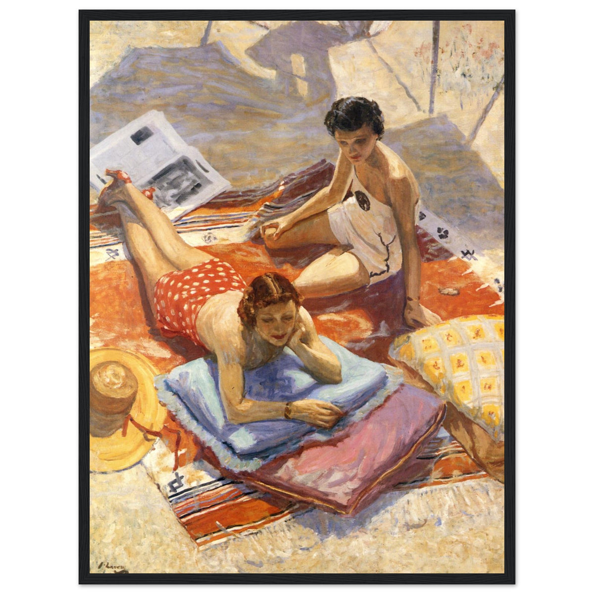 Black-framed print of Sunbathers, 1936 painting by Sir John Lavery