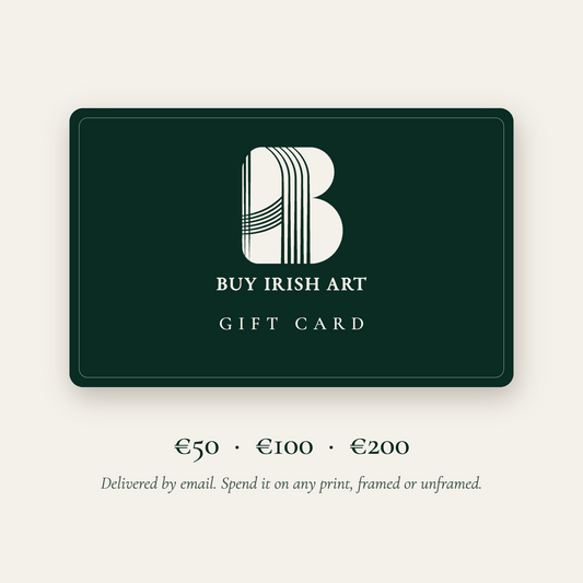 Buy Irish Art gift card in dark green with the B monogram, available in €50, €100 and €200
