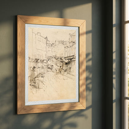 Christchurch Cathedral, Dublin framed print in a natural oak frame on a dark green wall beside a window, dappled plant shadow