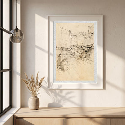 Christchurch Cathedral, Dublin framed print in a white frame on a plaster wall above an oak worktop in a bright Scandinavian kitchen