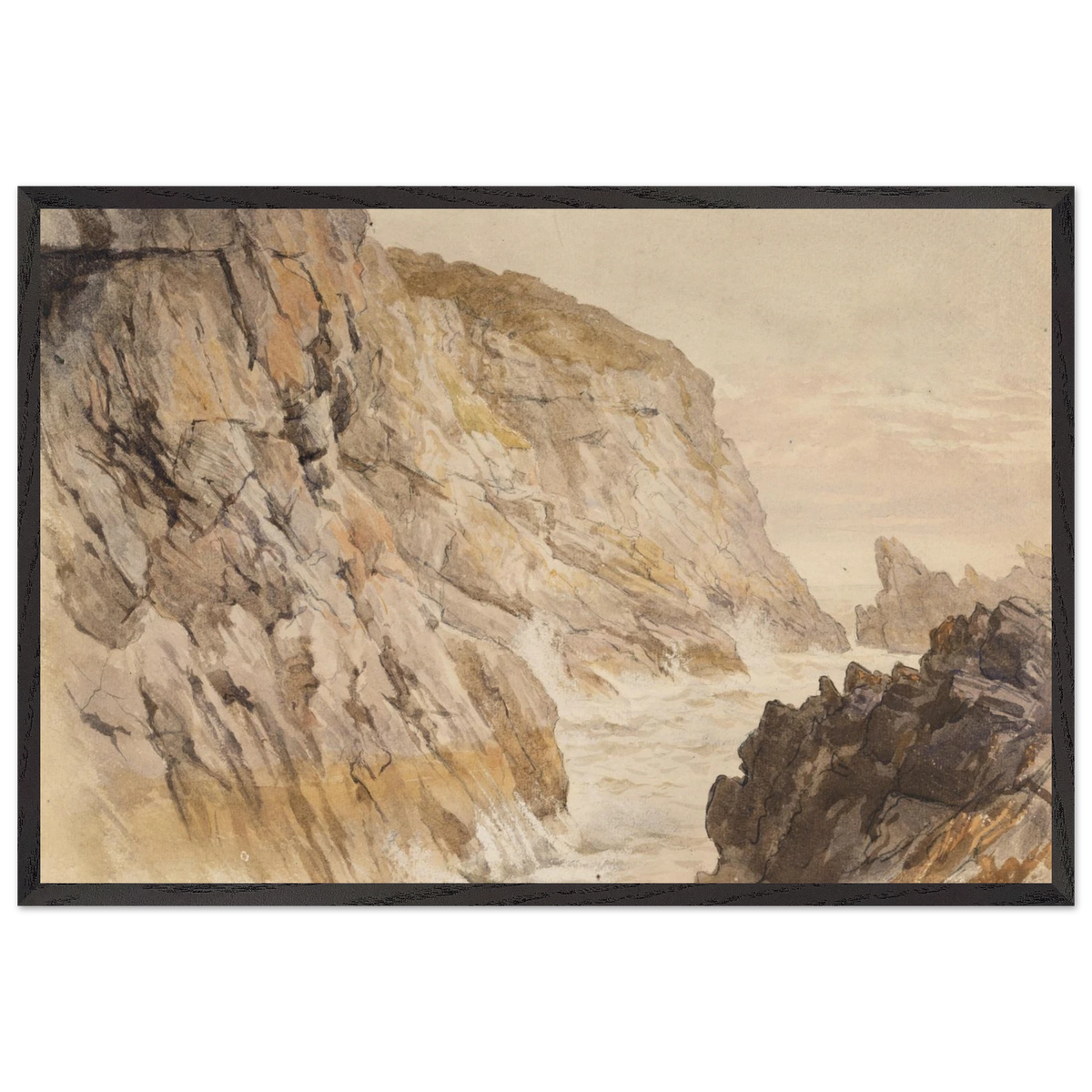 Cliffs at Howth by Frederic William Burton in a slim black frame