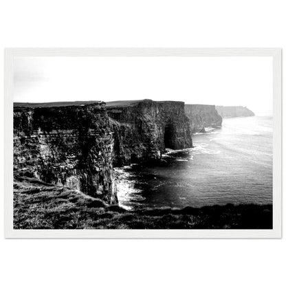 Cliffs of Moher monochrome photo print in a slim white frame