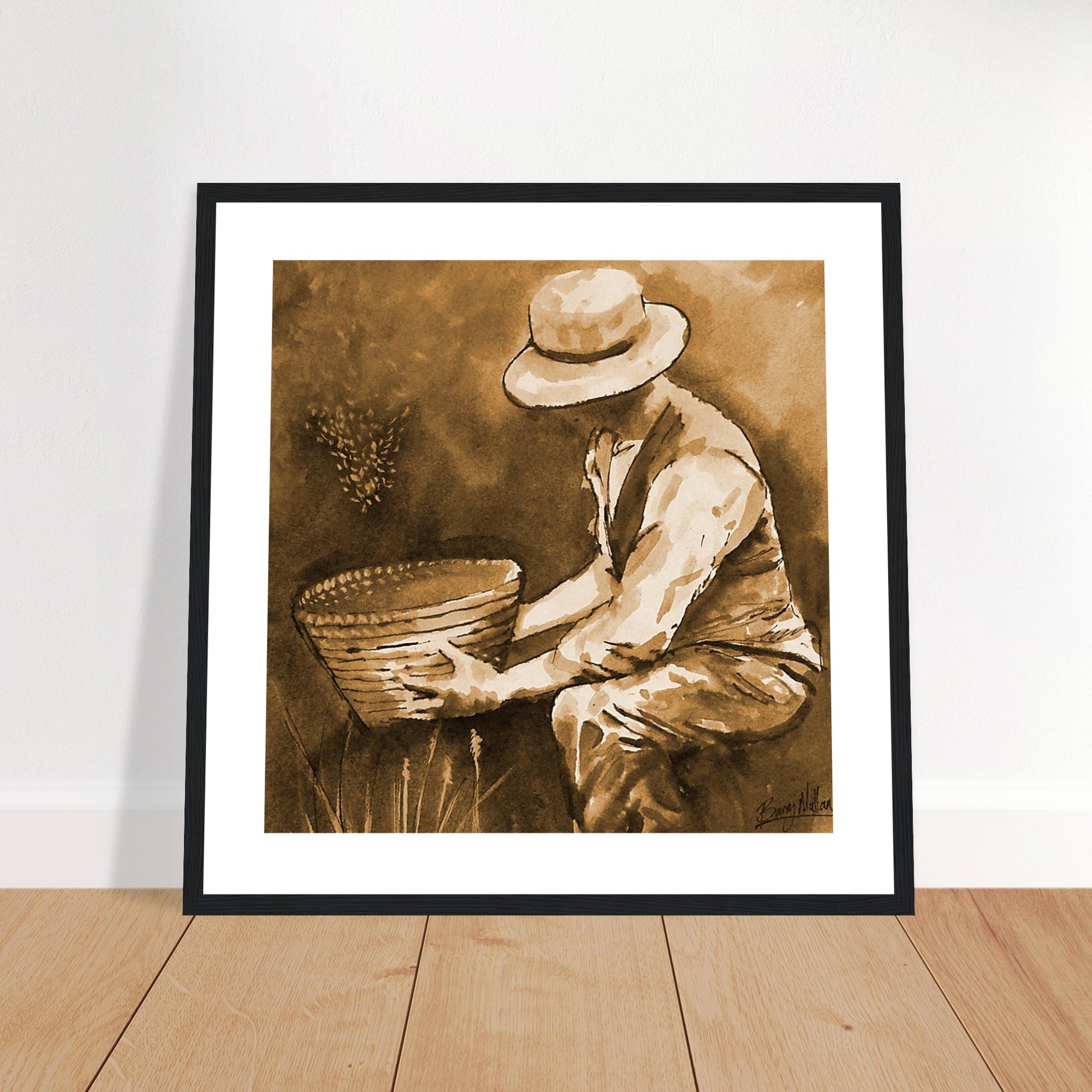 Capture the essence of Irish beekeeping with this stunning art print. Depicting the dedication and craftsmanship of beekeepers tending to buzzing hives. Perfect for beekeeping enthusiasts and admirers of age-old crafts.