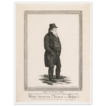 Edward Bunting (1773-1843) portrait in a slim white frame, front view