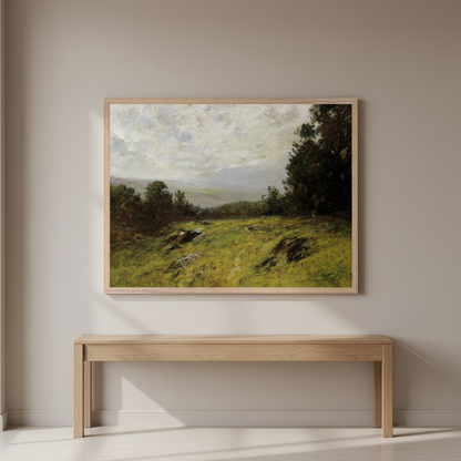 Edward Gay Hillside 1908 framed Irish-American landscape art print hanging in a neutral hallway