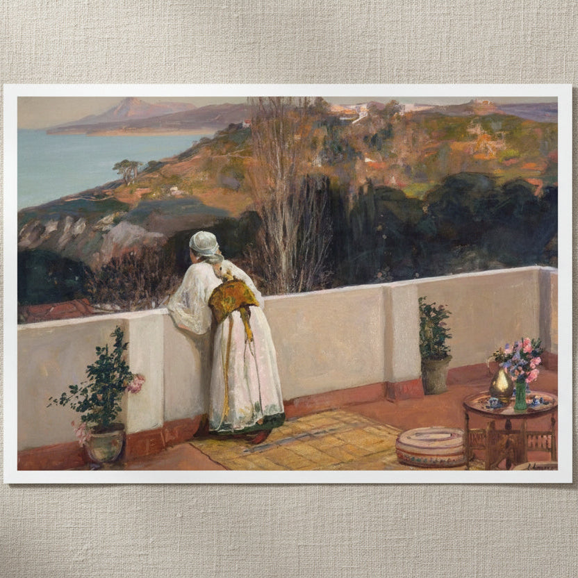 Evening, Tangier by Sir John Lavery archival art print, A3 unframed, Tangier rooftop scene at dusk.