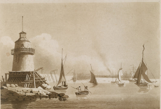Dublin Harbour from Poolbeg Lighthouse, aquatint by Jonathan Fisher