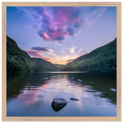 Glendalough Upper Lake framed Irish wall art in natural oak wood frame, premium matte finish