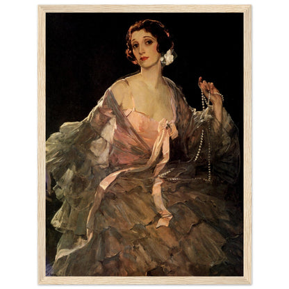Hazel in Rose and Grey by John Lavery in a pale wood frame on a white background