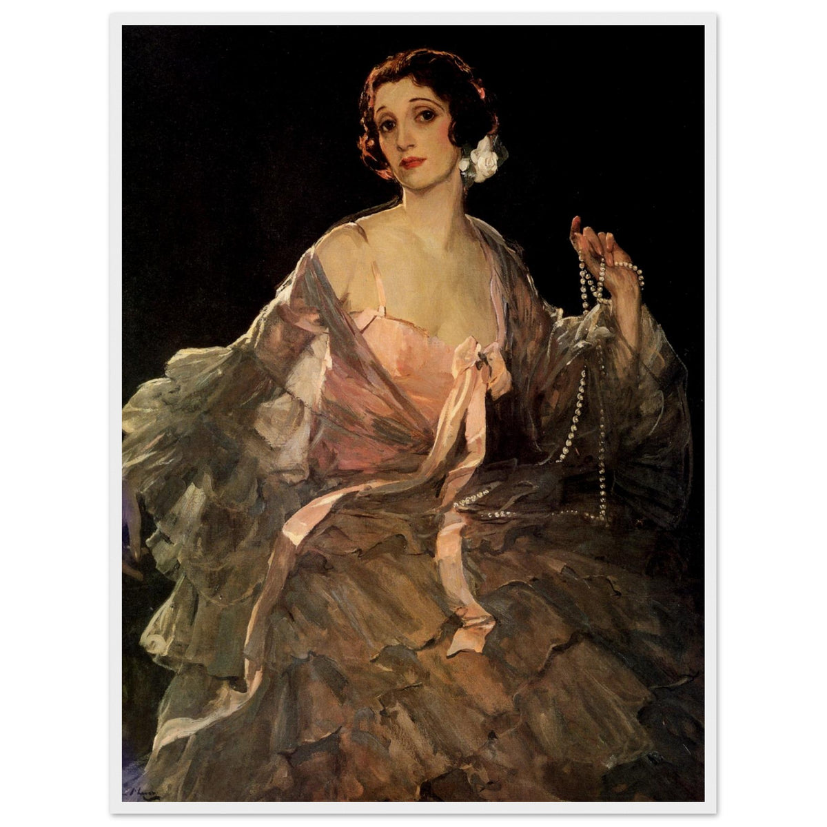 Hazel in Rose and Grey by Sir John Lavery in a white frame