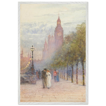 Houses of Parliament and Westminster by Rose Barton framed in white, straight-on view