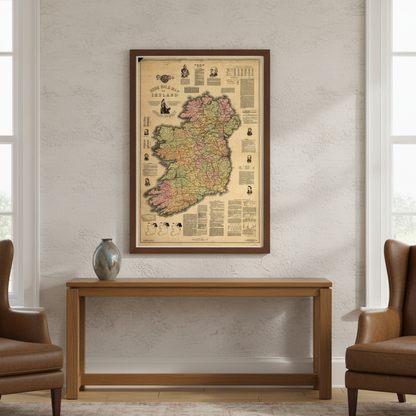 Home Rule Map of Ireland 1893 displayed in an elegant Irish period-home interior
