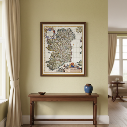 Visscher 1689 Map of Ireland displayed in an elegant Irish period-home interior