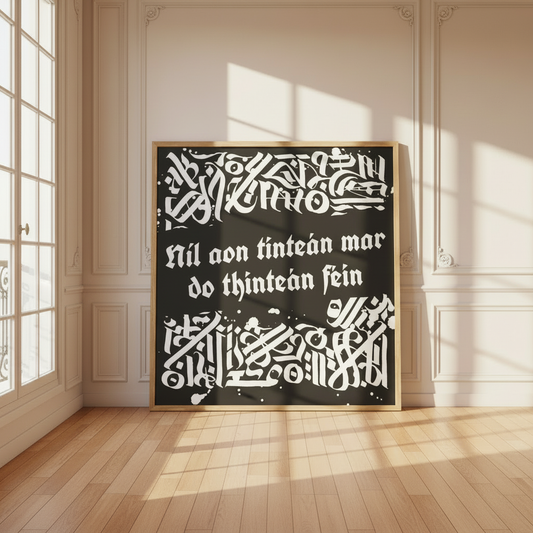 Níl Aon Tinteán Irish proverb art print displayed in a bright Irish home interior