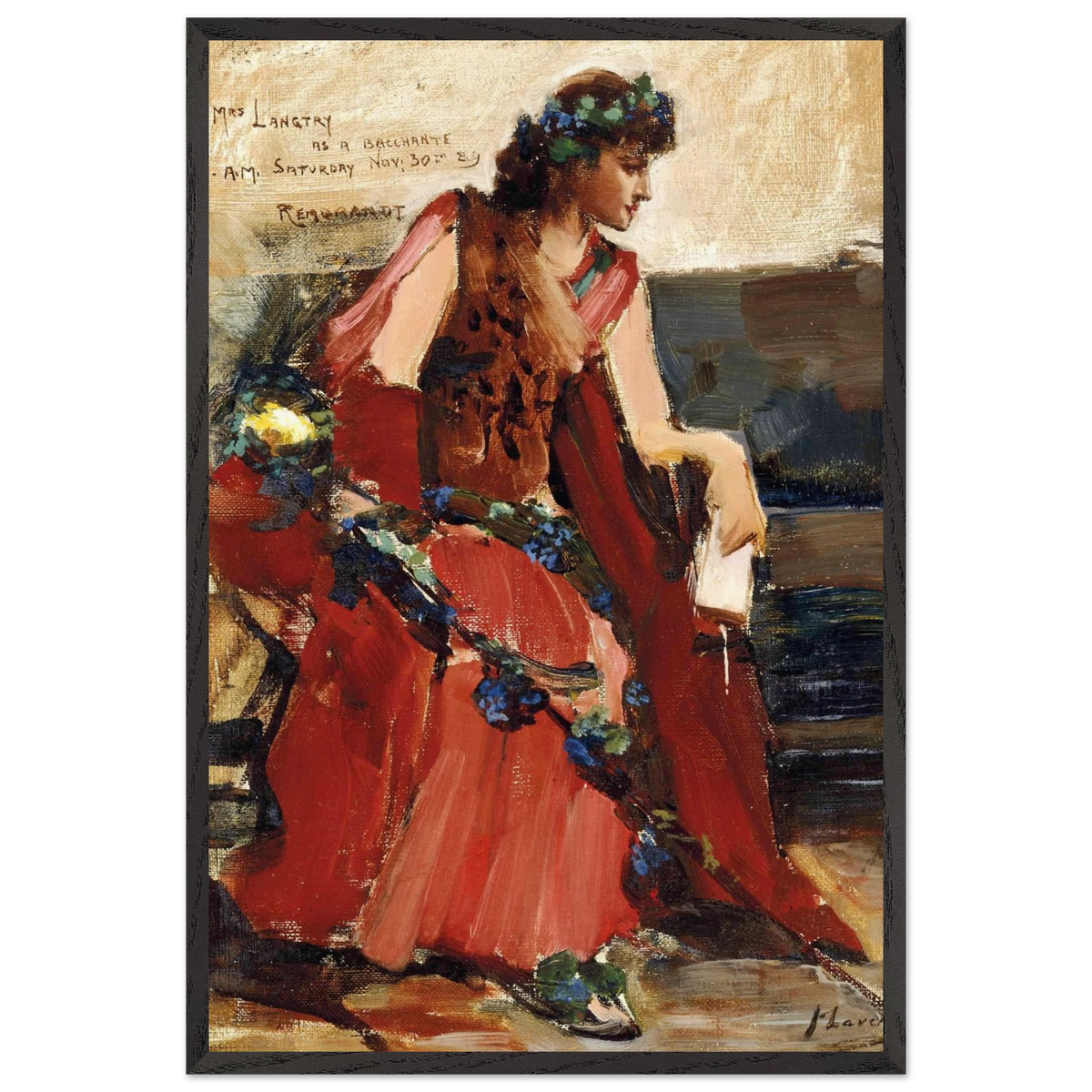 John Lavery Mrs Langtry as a Bacchante print in a dark wood frame, straight-on
