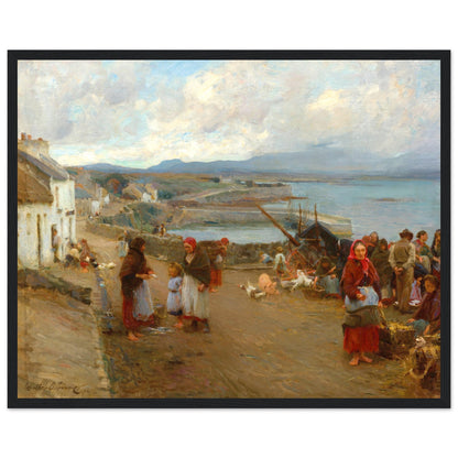 Life in Connemara, A Market Day by Walter Osborne in black gallery frame, Irish market scene art print, 40×50 cm