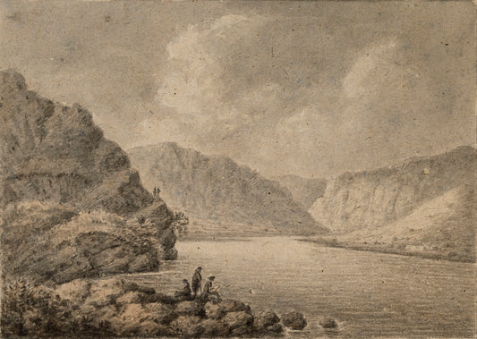 The Upper Lake, Glendalough, wash drawing by Christopher Machell